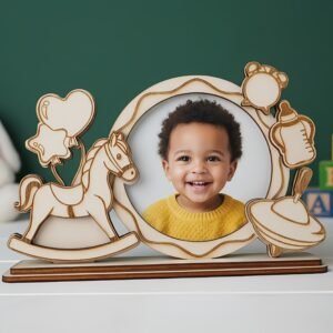 Handgemaakte houten paard kinderfotolijst voor de babykamer