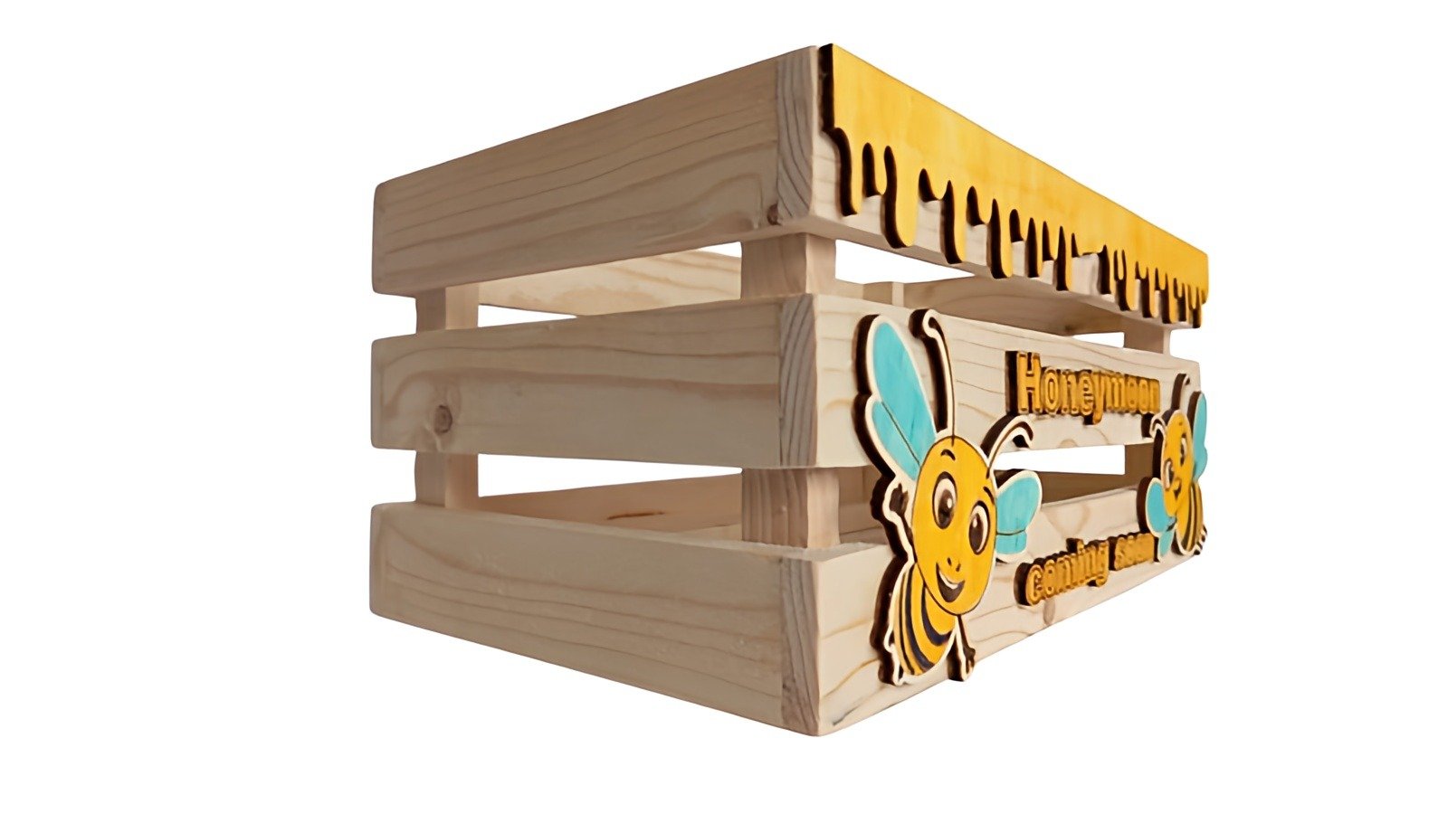 houten honing kist met bij ontwerp