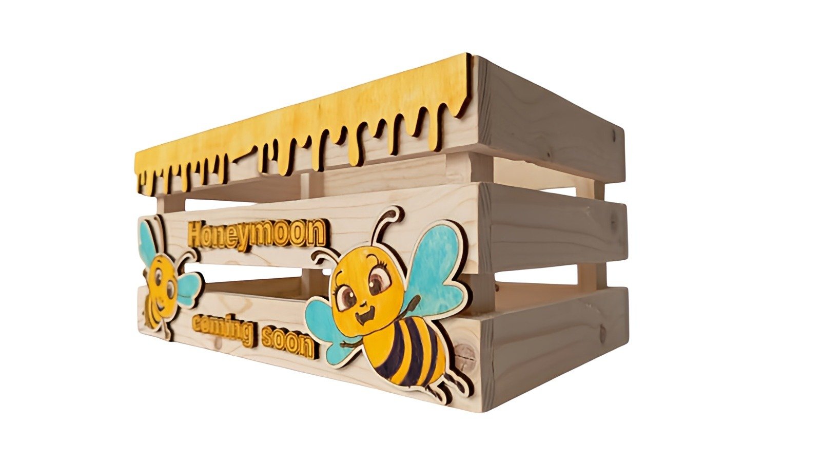 houten honing kist met bij ontwerp