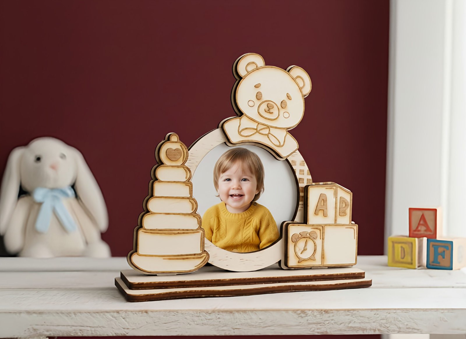 Handgemaakte houten beer kinderfotolijst voor babykamer