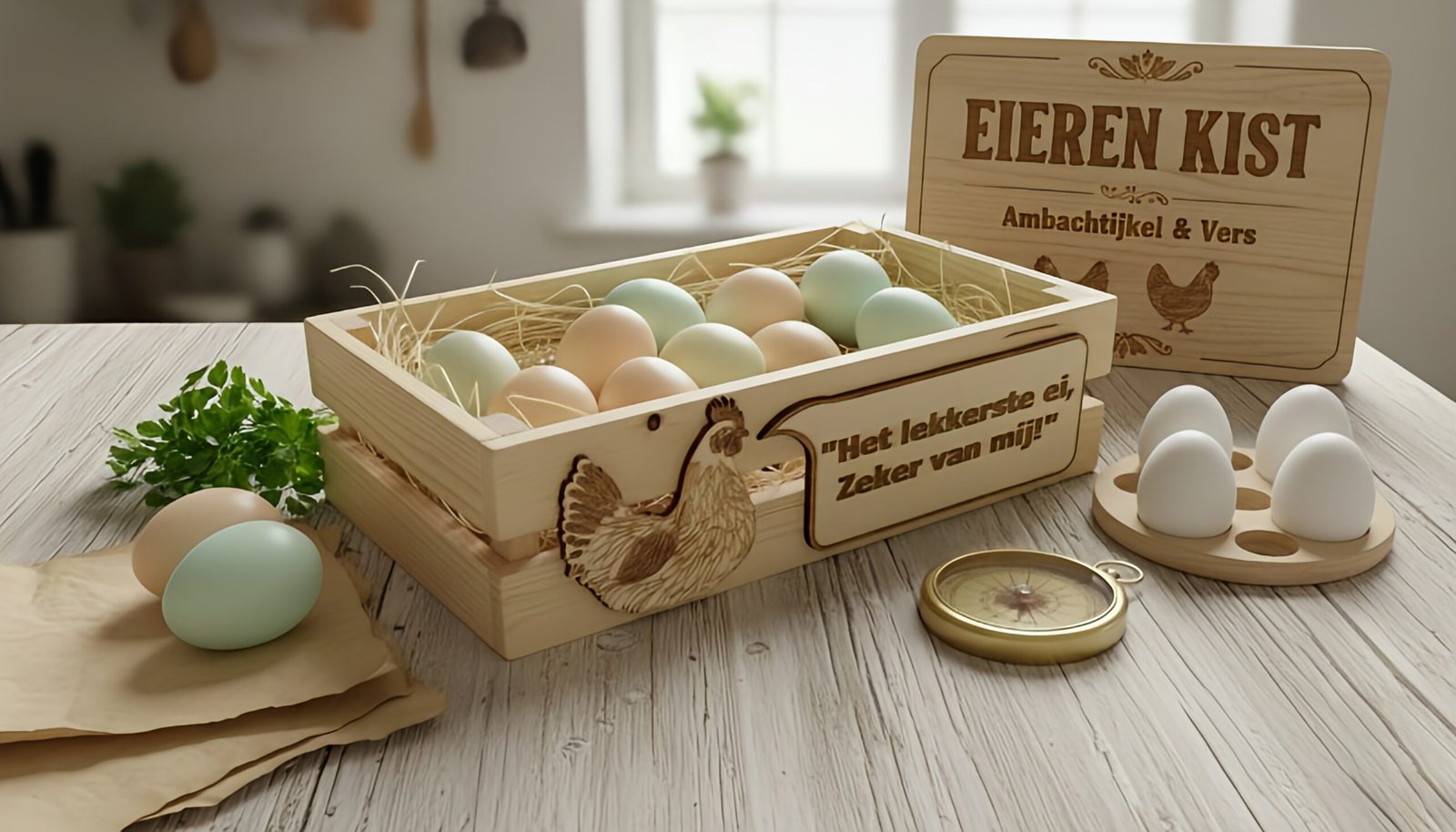verse eieren houten kist landelijke decoratie