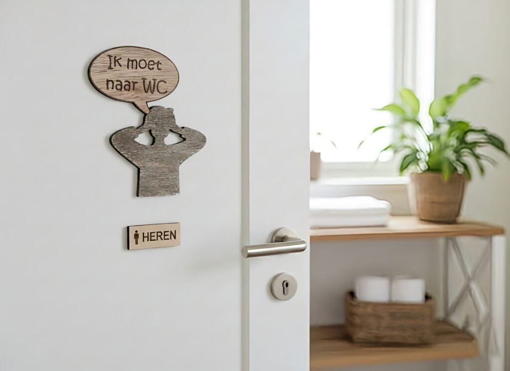 houten wc deursticker mannen stoer en humoristisch