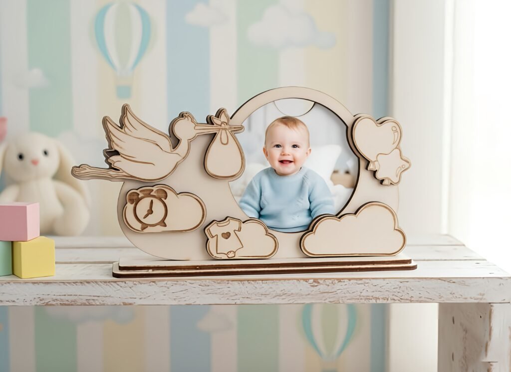 Handgemaakte houten ooievaar kinderlijst met naam