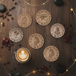 Handgemaakte houten onderzetters Egypte met farao gravure