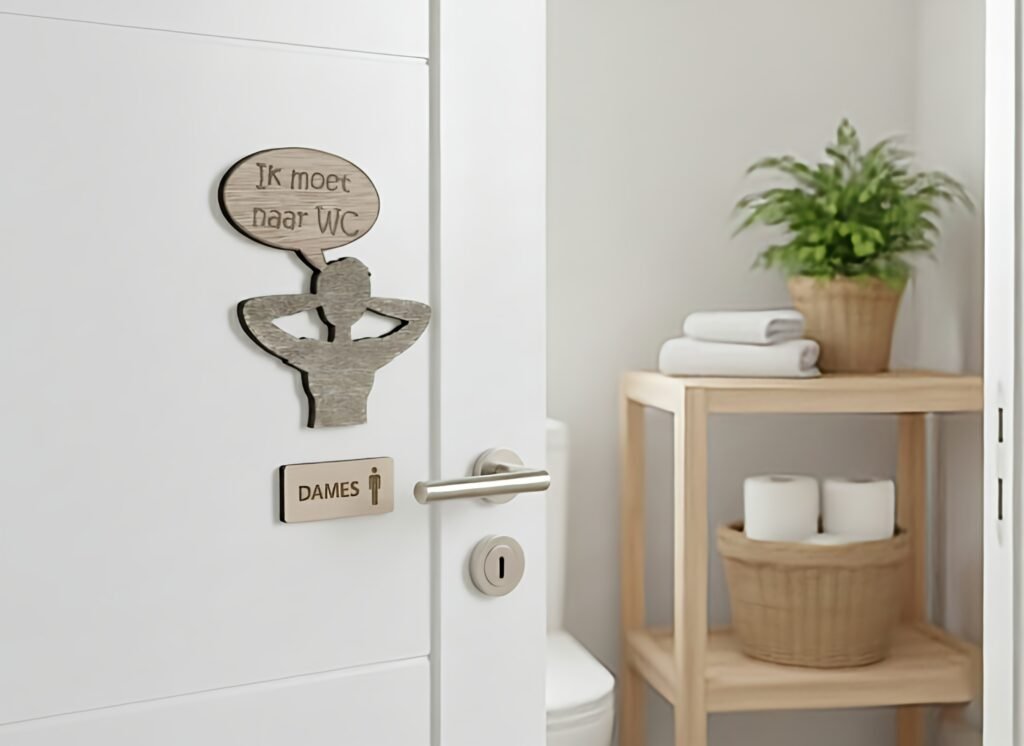 houten wc deursticker mannen stoer en humoristisch
